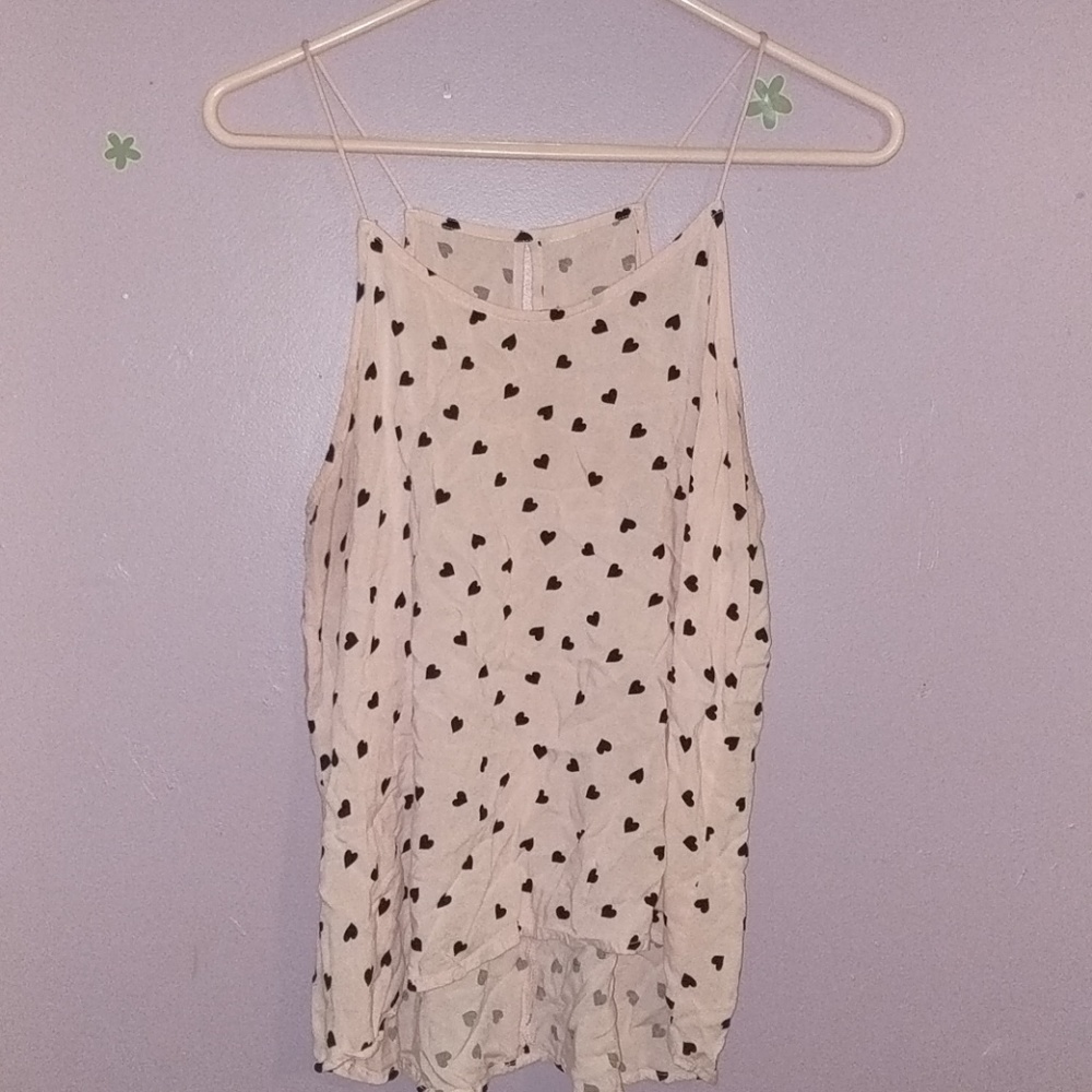 Flowy Pink With Black Hearts Tank Top